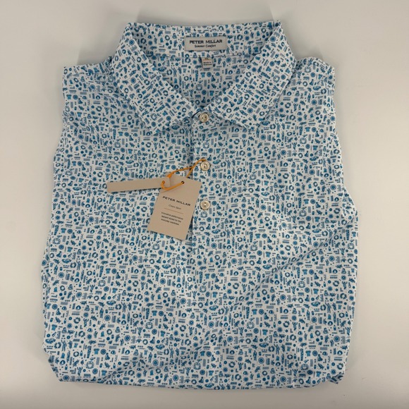 Peter Millar Other - Peter Millar Summer Comfort Crown Sport Polo Mens XL Blue White Print MS20EK31S